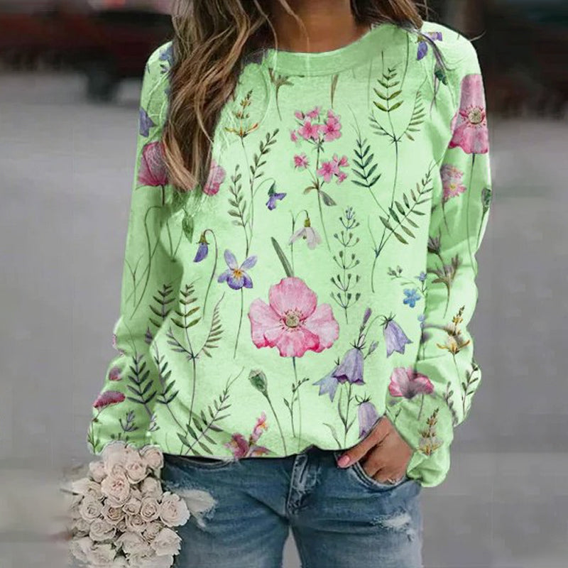 Floral Crew Neck Long Sleeves Sweatshirt