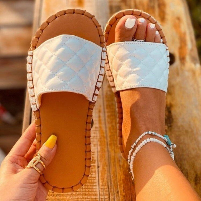 Women's PU Plaid Flat Slippers