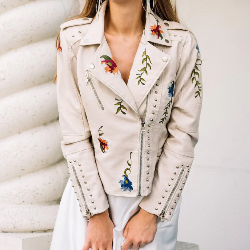 Fashion Floral  Leather Jacket