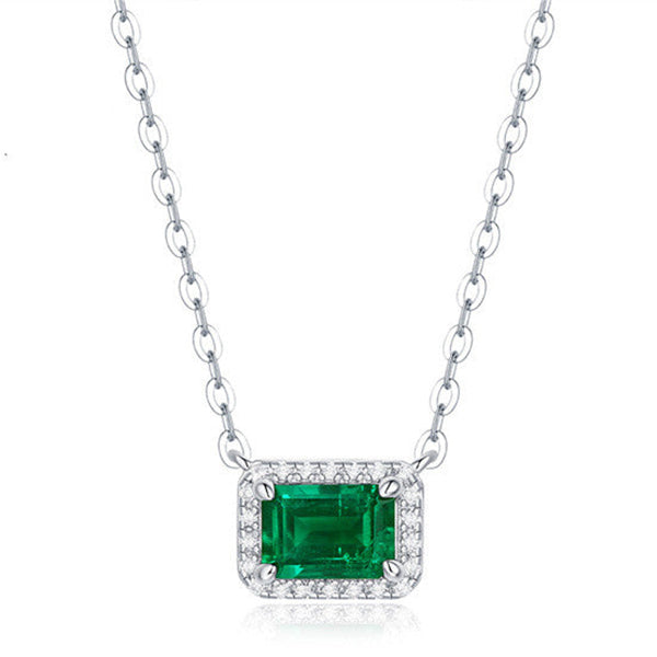 Withinhand Microset Emerald Created Clavicle Chain Necklace