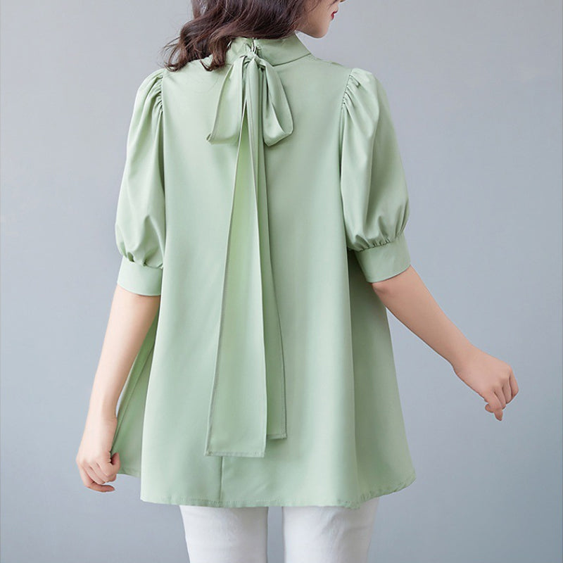 Bow Tie Stand-up Collar Shirt