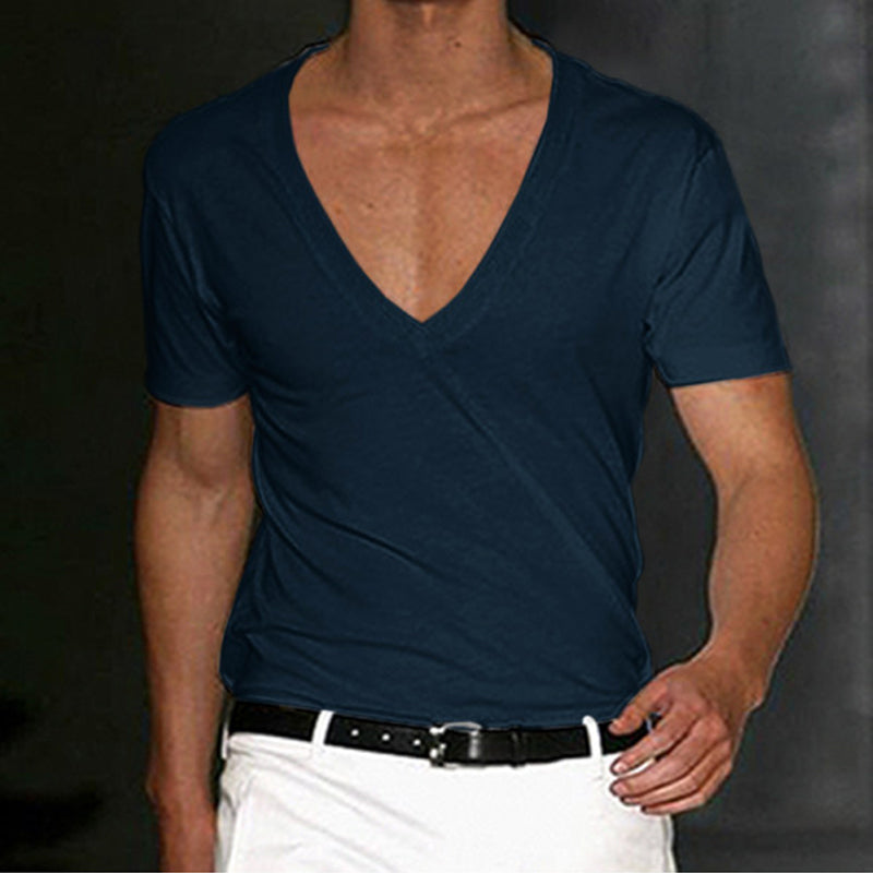 Deep V-Neck Cotton Short Sleeve T-Shirt