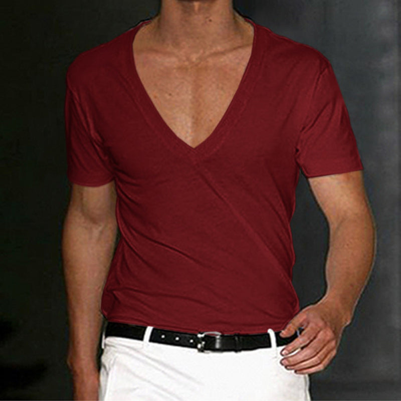 Deep V-Neck Cotton Short Sleeve T-Shirt