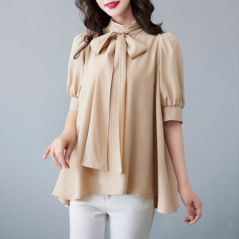 Bow Tie Stand-up Collar Shirt