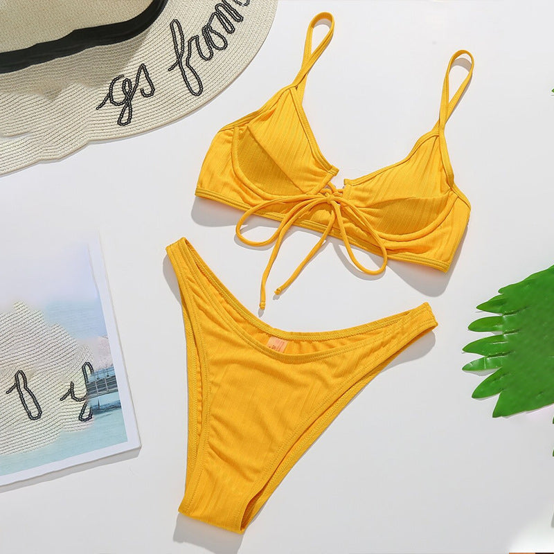 Ribbed Lace-Up Bikini Set