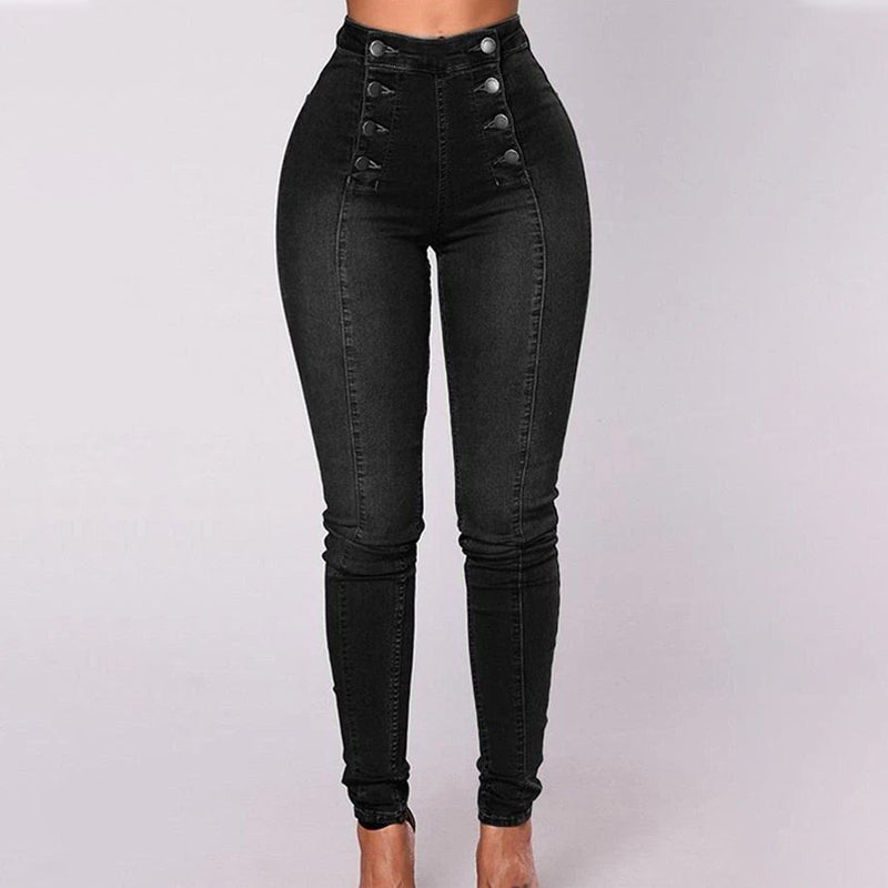 Double-breasted Skinny Jeans with High Waist