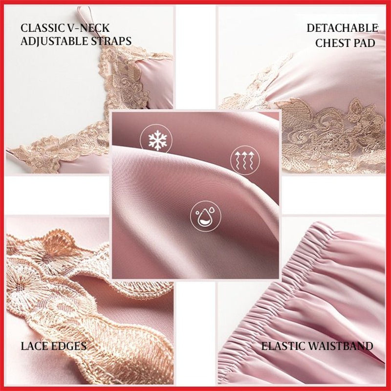Soft Comfortable Ice Silk Lace Pajamas