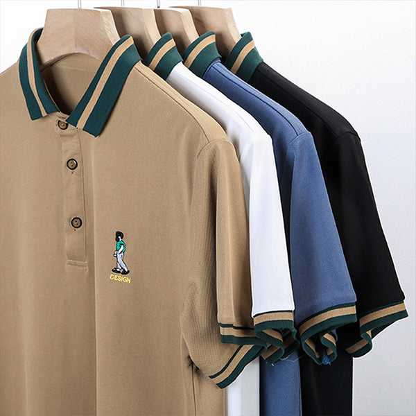 Silk Lapel Embroidered Polo Shirt