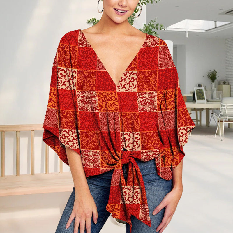 Women's Casual Floral Blouse Batwing Sleeve Loose Fitting Shirts
