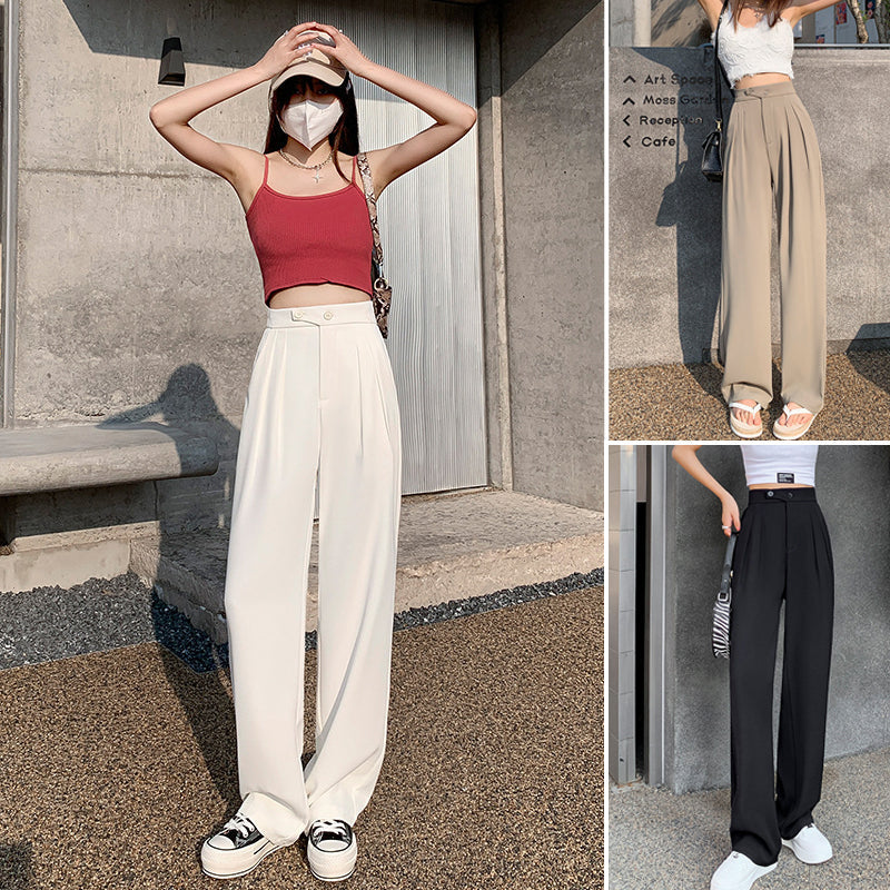 Solid Color Casual Wide Leg Pants
