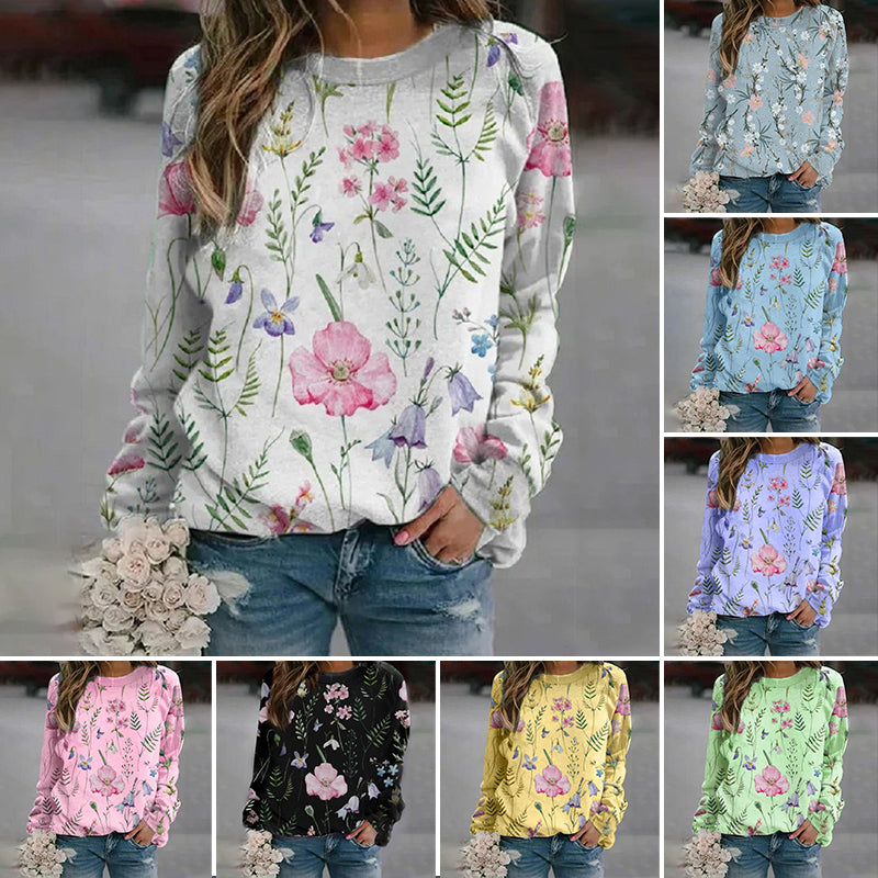 Floral Crew Neck Long Sleeves Sweatshirt