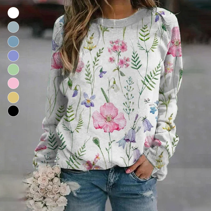 Floral Crew Neck Long Sleeves Sweatshirt