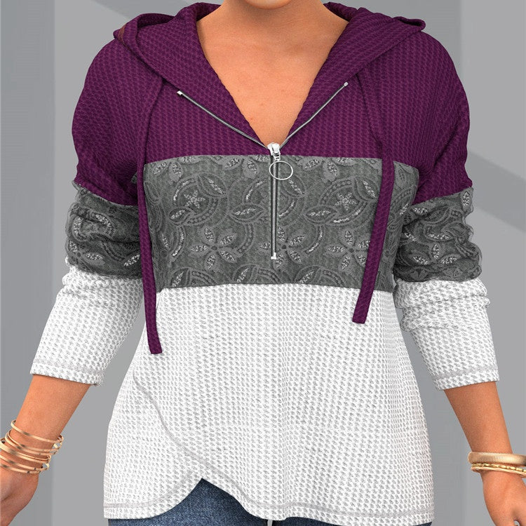 Hooded Colorblock Zip Sweatshirt