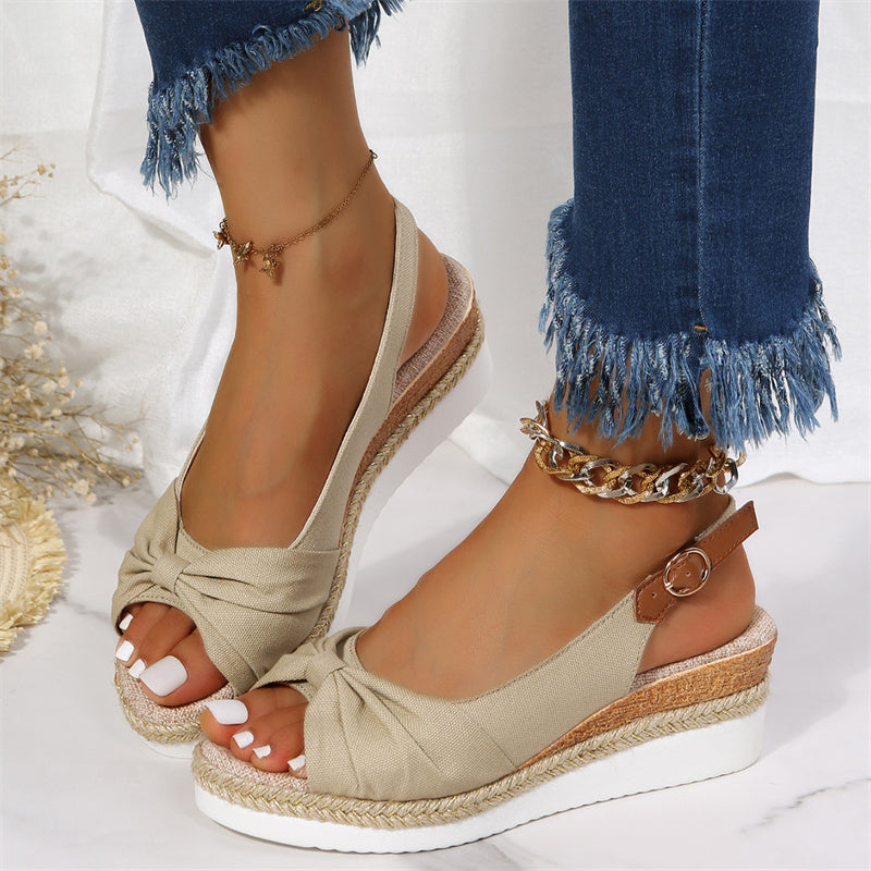 Twine Bow Wedge Sandals
