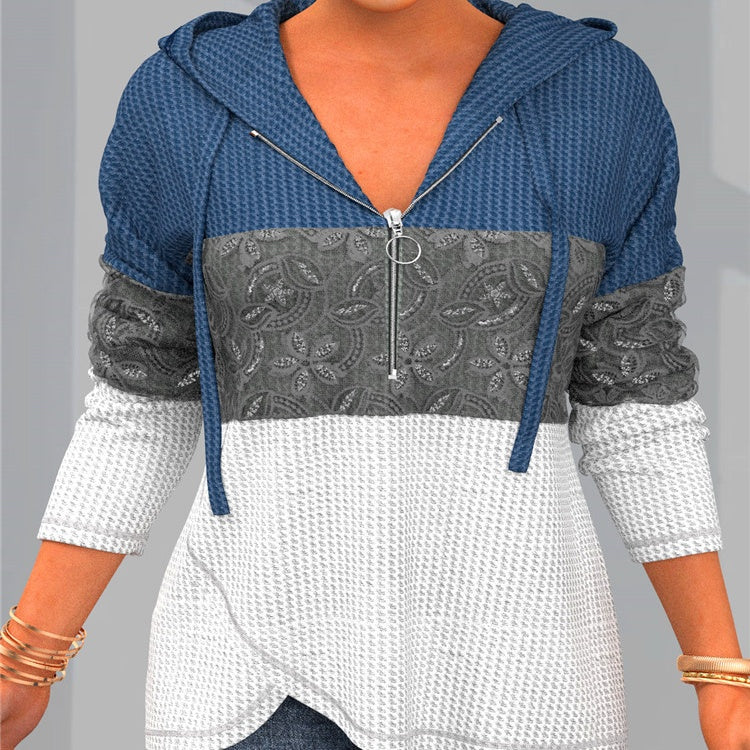 Hooded Colorblock Zip Sweatshirt