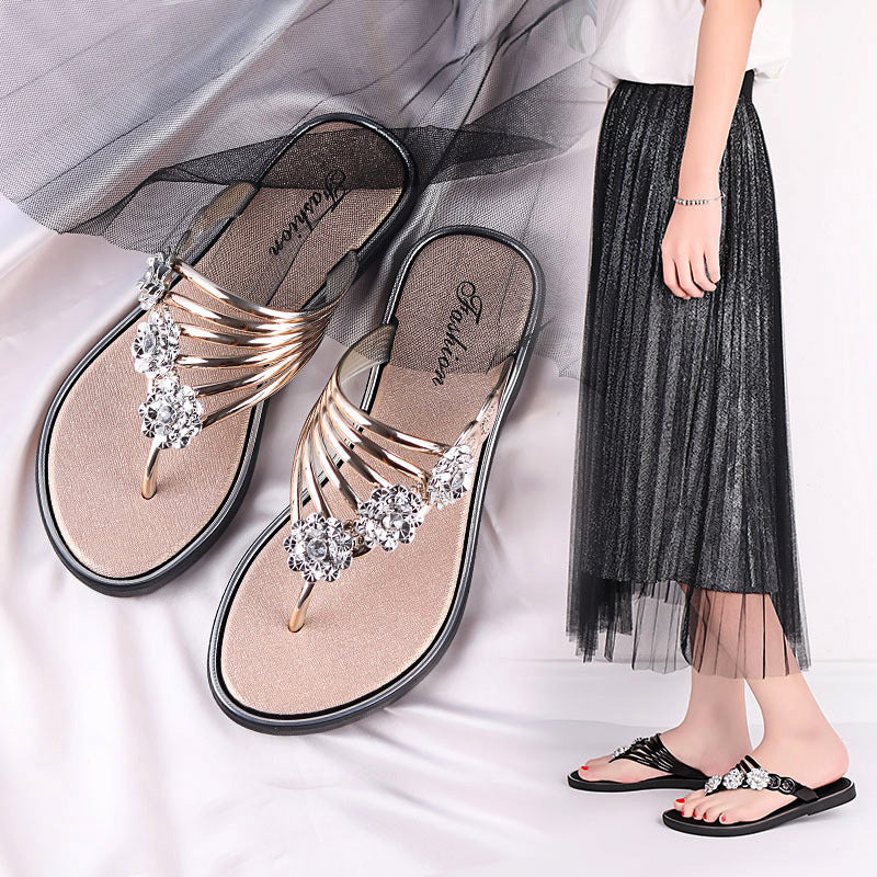 Floral Pattern Cutout Toe Post Flip Flops