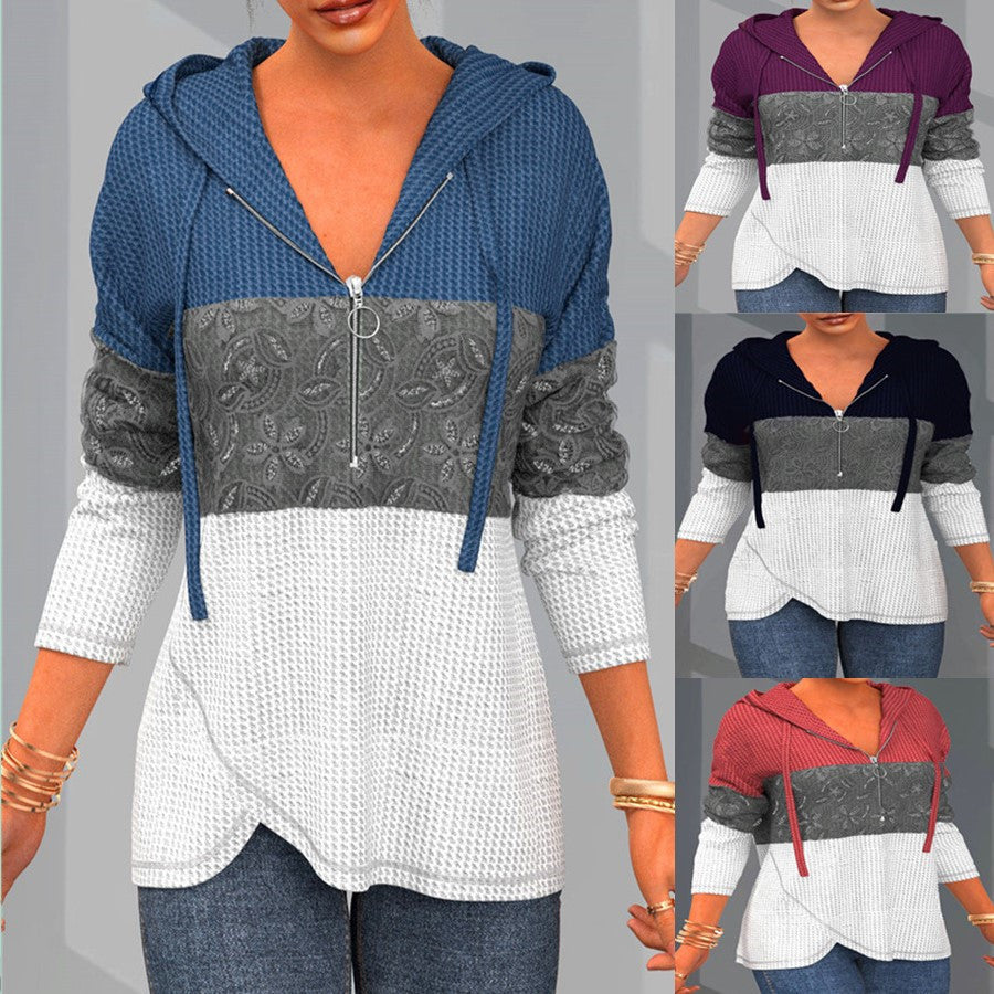 Hooded Colorblock Zip Sweatshirt
