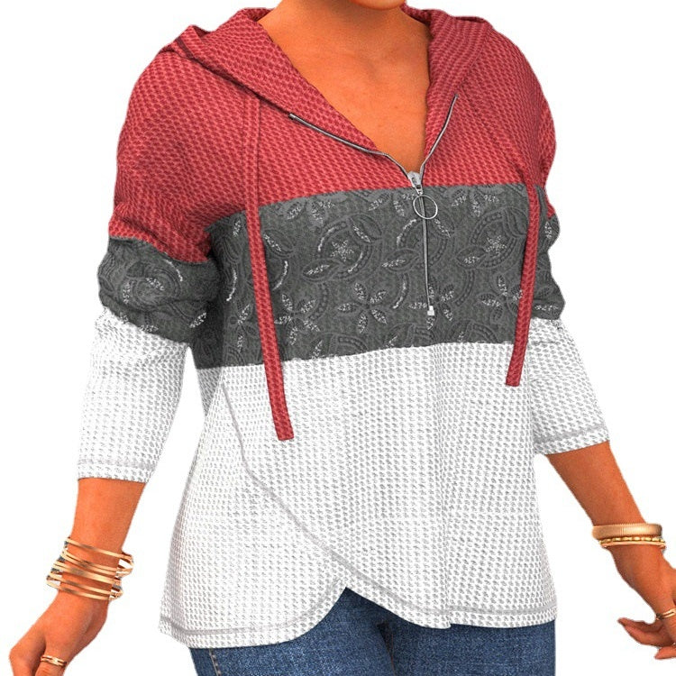 Hooded Colorblock Zip Sweatshirt