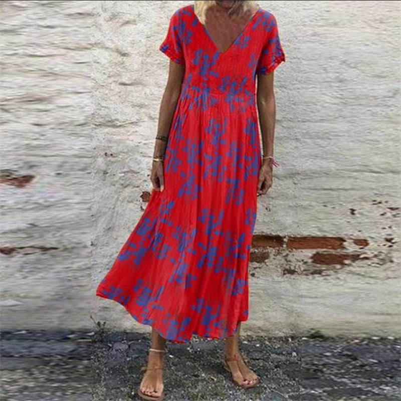 Women's Vintage Short Sleeve Maxi Dress