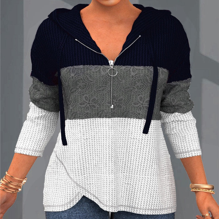 Hooded Colorblock Zip Sweatshirt