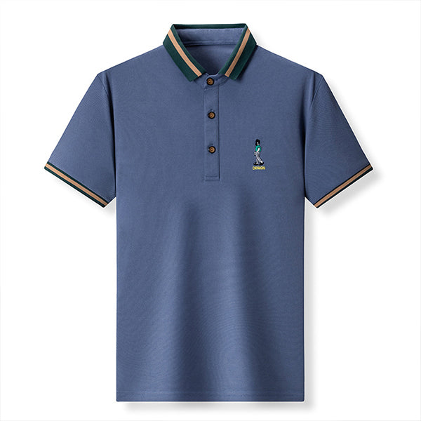 Silk Lapel Embroidered Polo Shirt