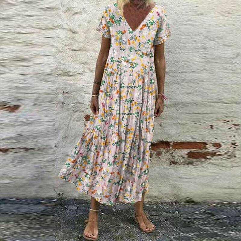Women's Vintage Short Sleeve Maxi Dress