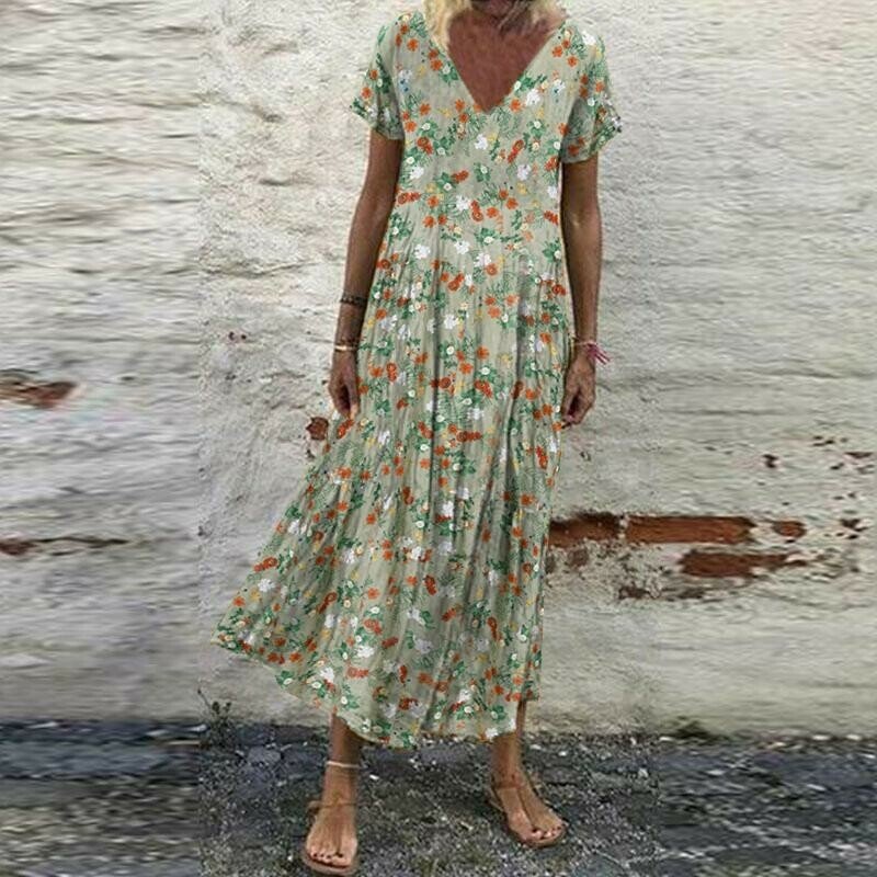 Women's Vintage Short Sleeve Maxi Dress